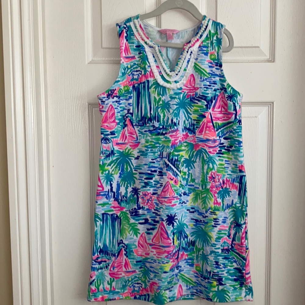 Lilly Pulitzer size 12-14, sleeveless blue and pink dress